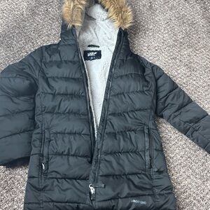 Lands' End Black Jacket with Faux Fur Lining